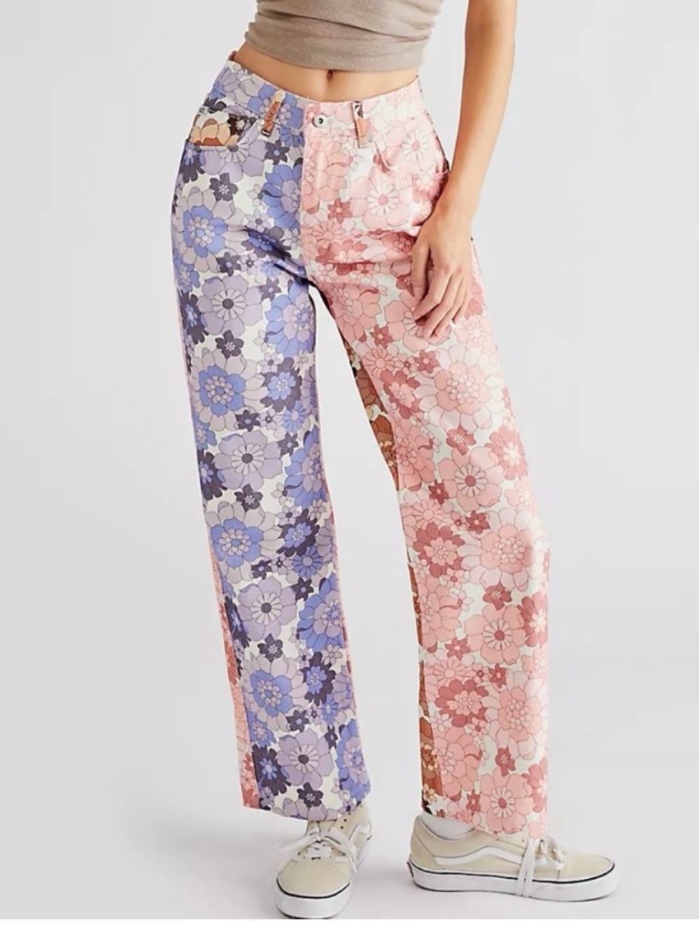 The Ragged Priest Bloom Dad Jeans Straight Leg Retro Floral Two Tone 30
